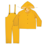 3PC PVC RAIN SUIT, YELLOW 0.35MM PVC/POLYESTER BACKING
